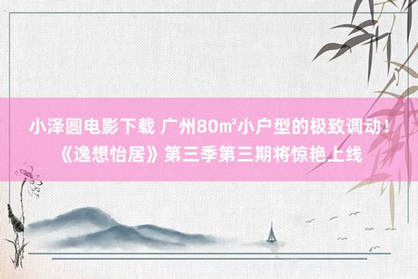 小泽圆电影下载 广州80㎡小户型的极致调动！《逸想怡居》第三季第三期将惊艳上线