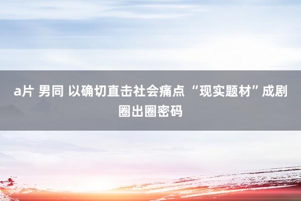 a片 男同 以确切直击社会痛点 “现实题材”成剧圈出圈密码