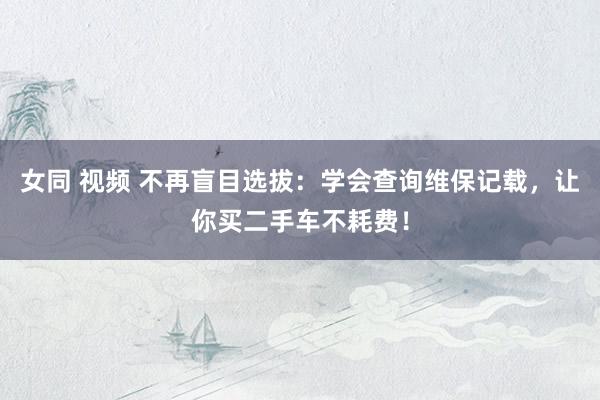 女同 视频 不再盲目选拔：学会查询维保记载，让你买二手车不耗费！